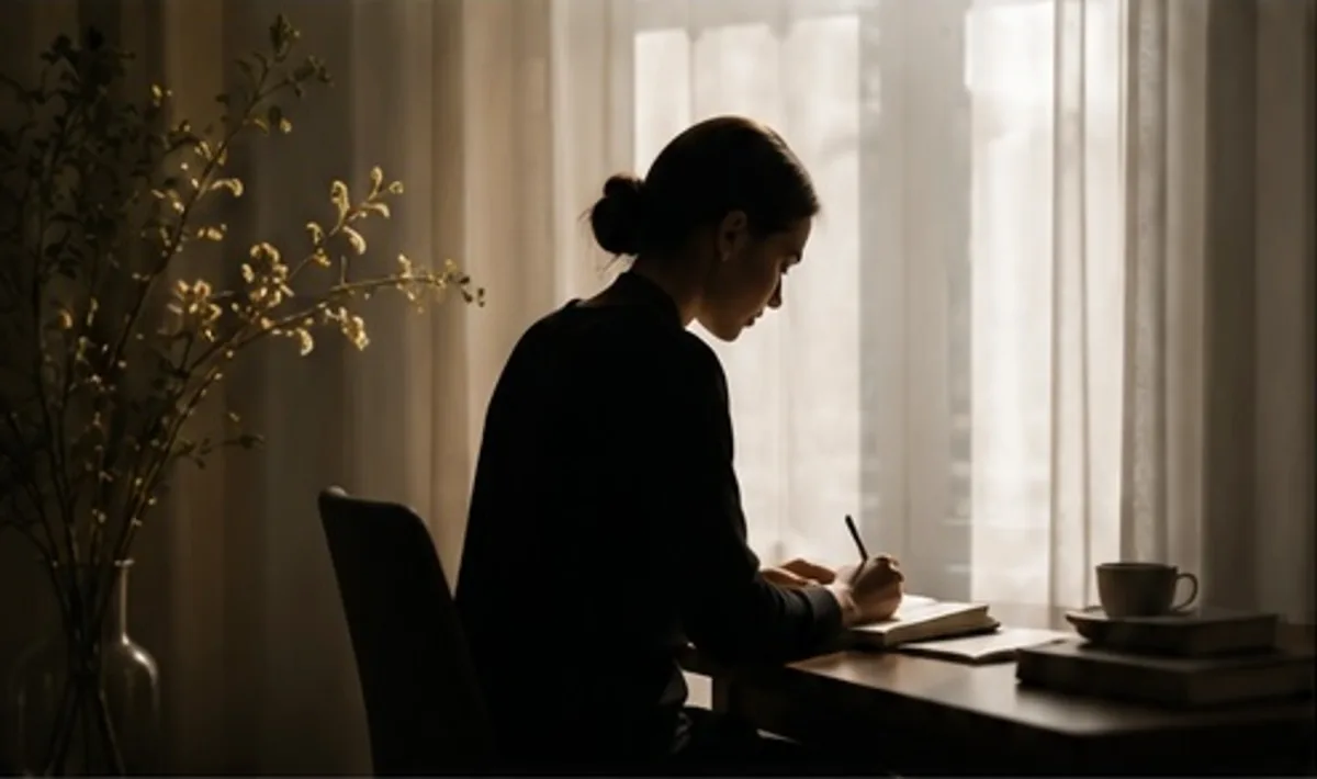 Autora escribiendo en su despacho